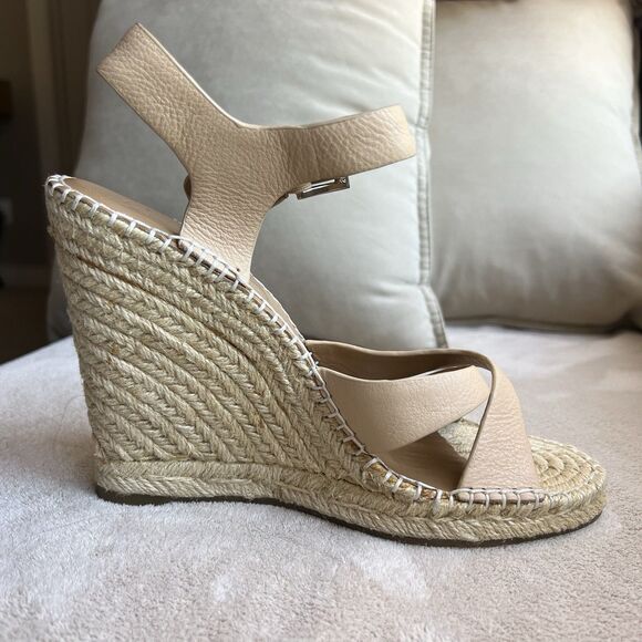 Joie Lena Tan Leather Wedge Sandal Women EU 40 US 9 - 9.5 Jute Espadrille Beach - Picture 2 of 16